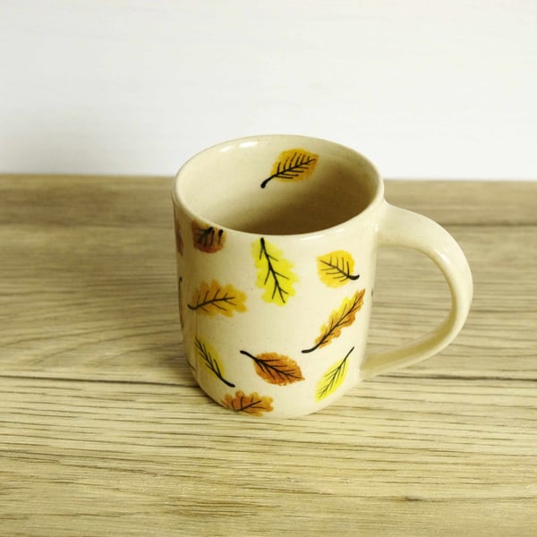 Small Coffee Mug - Autumn Colours Beech and Oak Leaves, Pattern