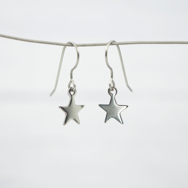 Hypoallergenic titanium ear wires - Small stainless steel star dangle earrings 