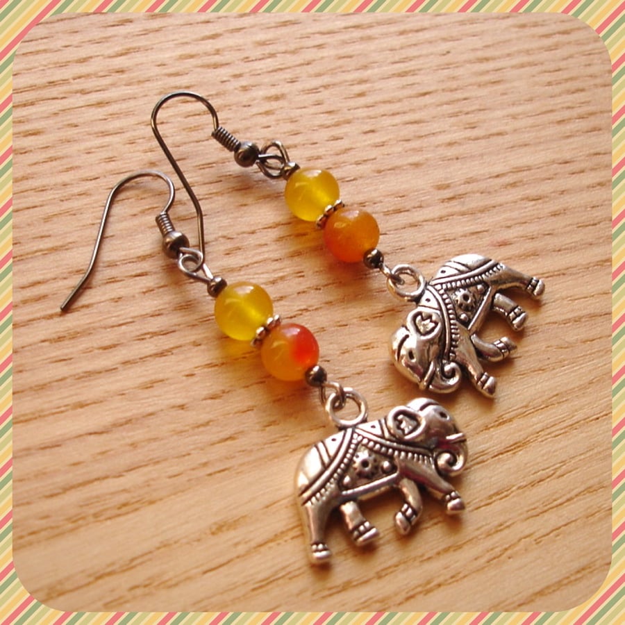 Yellow Elephant Charm Bead Earrings
