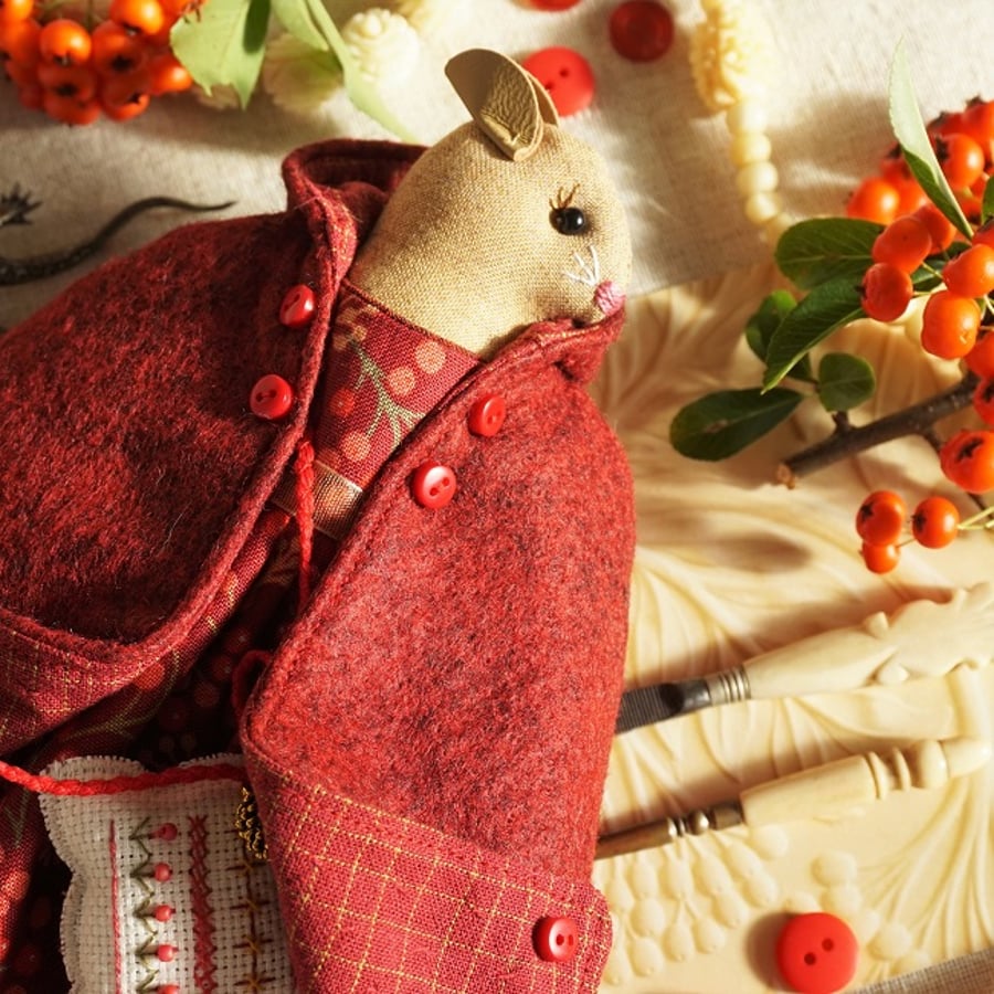Crimson, A Winter Berry Mouse in a Wool Cape