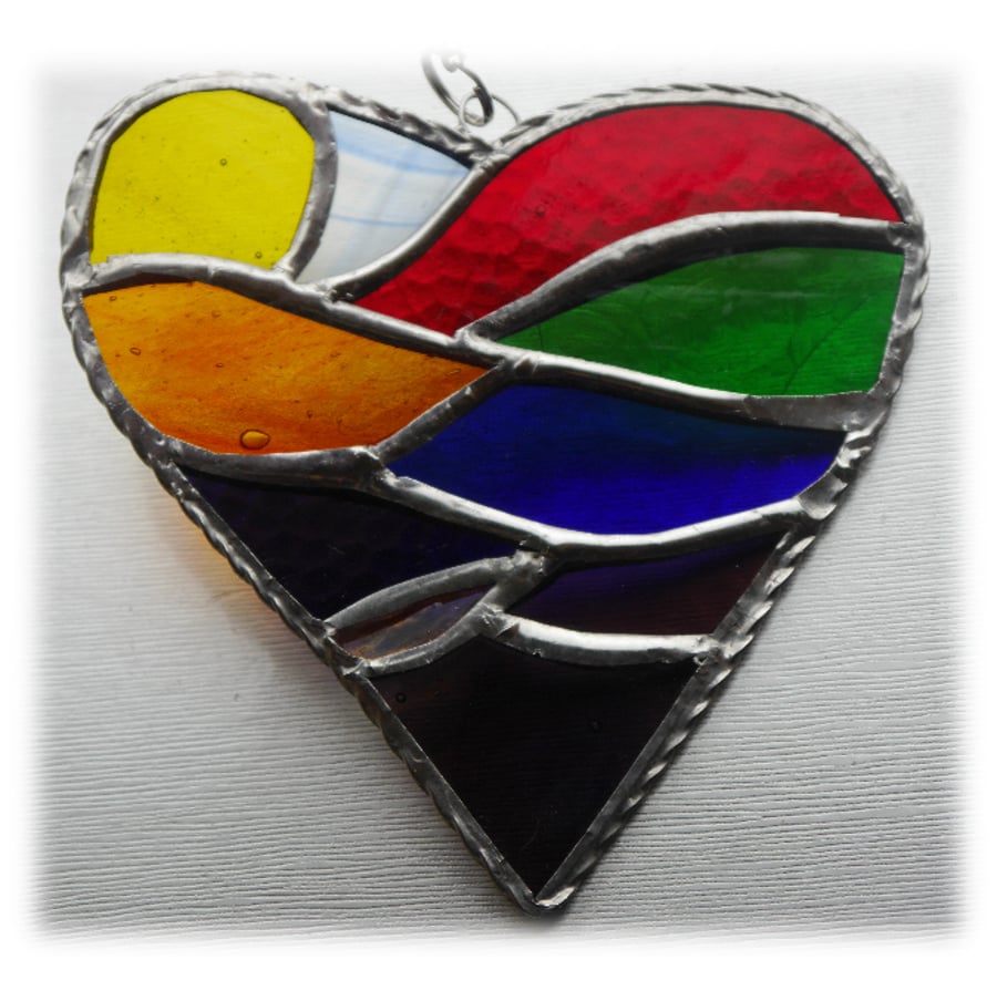 Rainbow Fields Heart Stained Glass Suncatcher Handmade 