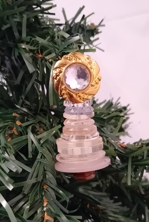 Neutrals Button Christmas Tree Decoration - Large Gold Topper