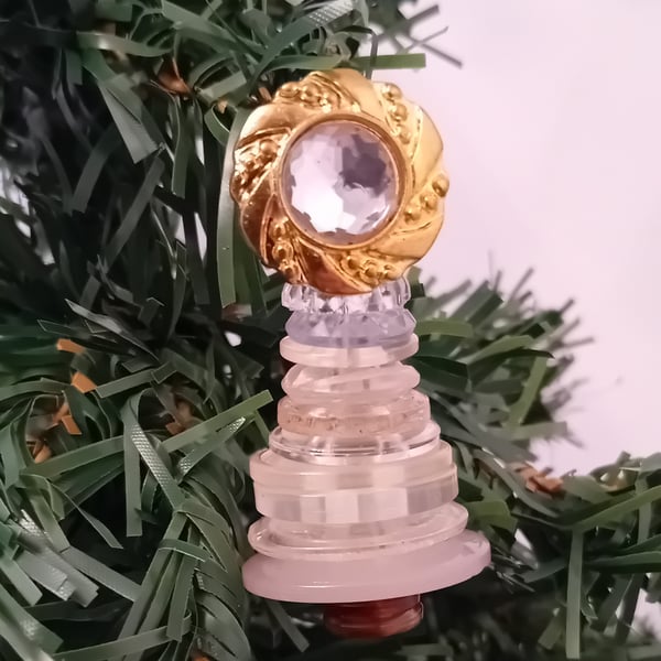 Neutrals Button Christmas Tree Decoration - Large Gold Topper