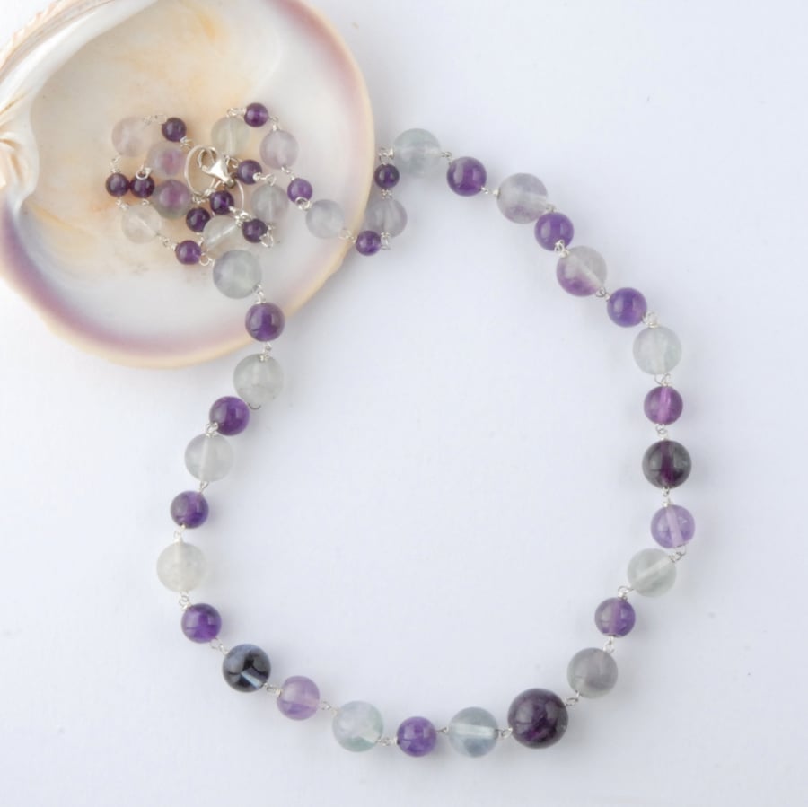 Fluorite and amethyst necklace