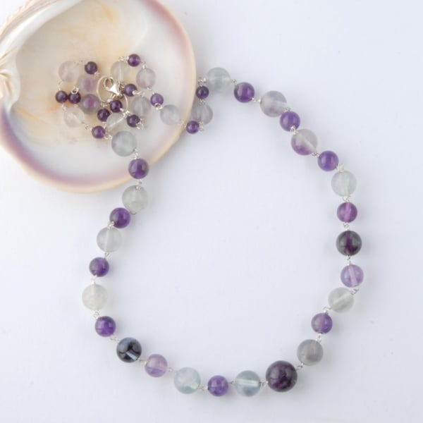 Fluorite and amethyst necklace