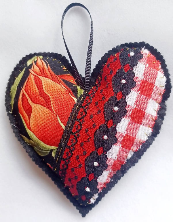 Affirmation Patchwork Heart Hanging in Red and Black