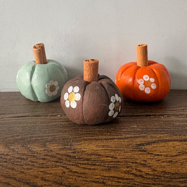 Set of 3 decorative pumpkin ornaments - Autumn Floral Home Decor