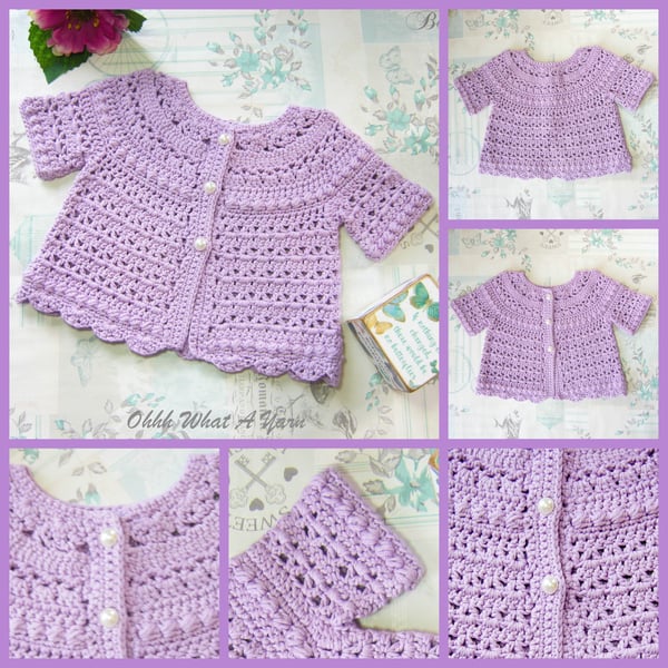 Short sleeve crochet baby cardigan. Cotton baby cardigan. Age 0-6 months.