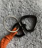 Orange-Rust Suede Keyring - Bag Charm w Gunmetal coloured Heart-shaped Carabiner - Image 3
