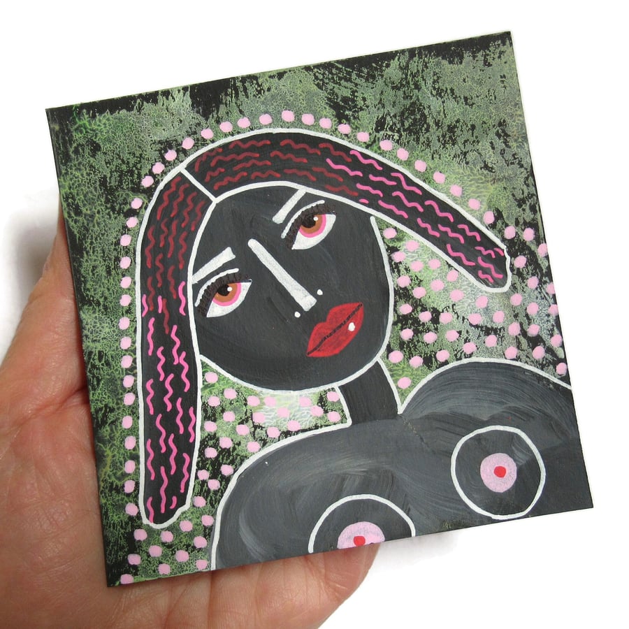 Female Portrait Painting Drawing Small Nude Figure Illustration Feminine Art