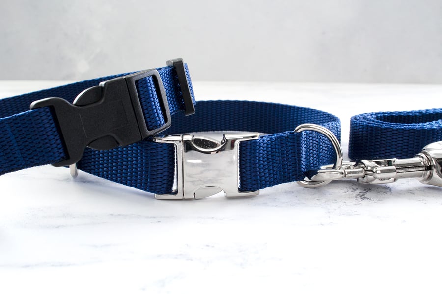 Plain Webbing Dog Collar - Navy Blue