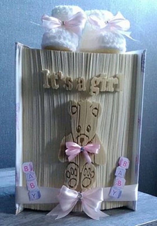 It's a Girl Teddy Bear CUT & FOLD Book Folding Pattern - EMAILED PDF PATTERN