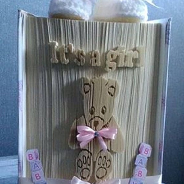 It's a Girl Teddy Bear CUT & FOLD Book Folding Pattern - EMAILED PDF PATTERN