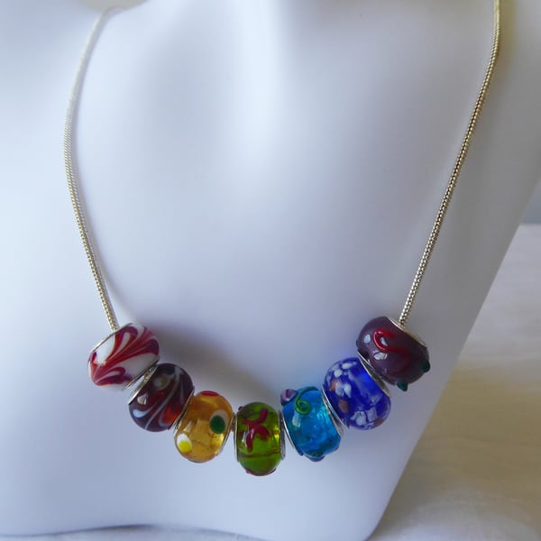 Murano Lampwork Glass Bead Rainbow Necklace C