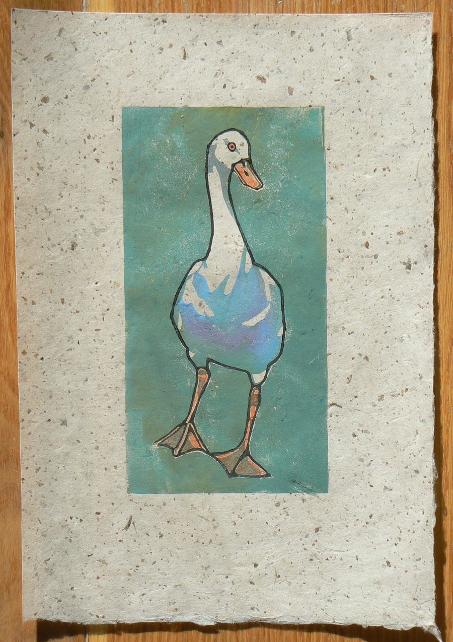 Goose linocut print
