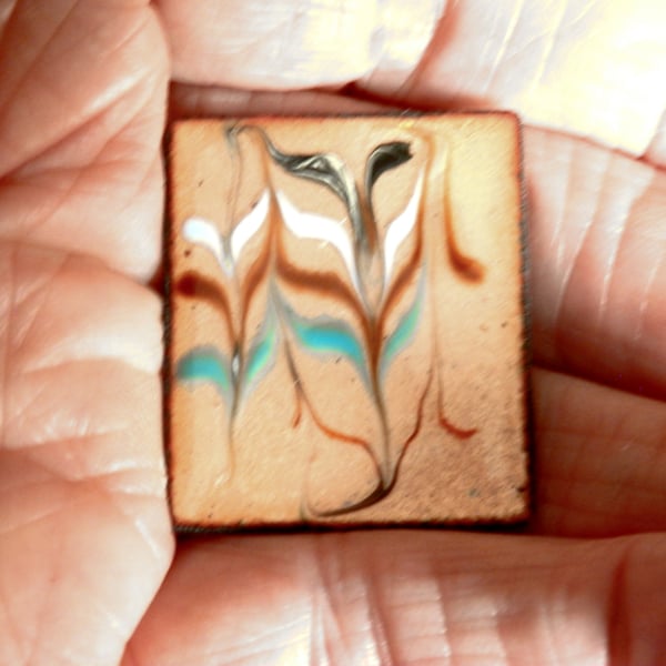 brooch - rectangular - scrolled rod on clear enamel