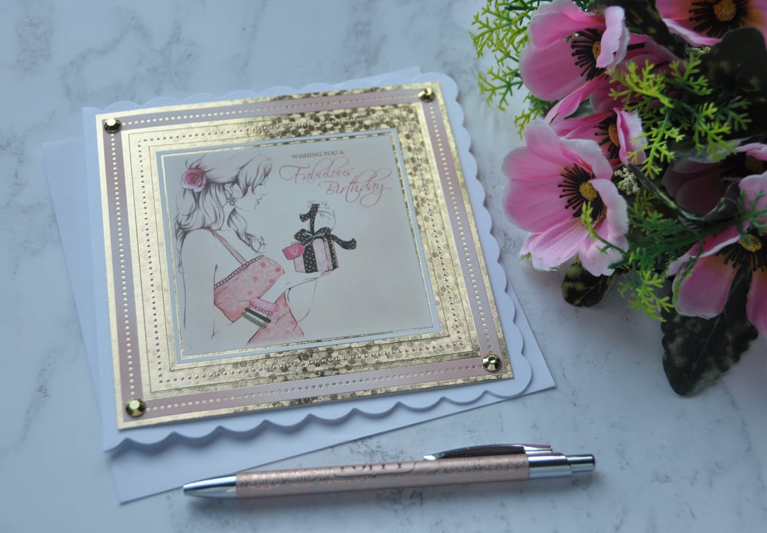 Birthday Card Elegant Girl Fabulous Birthday Teenager 3D Luxury Handmade 