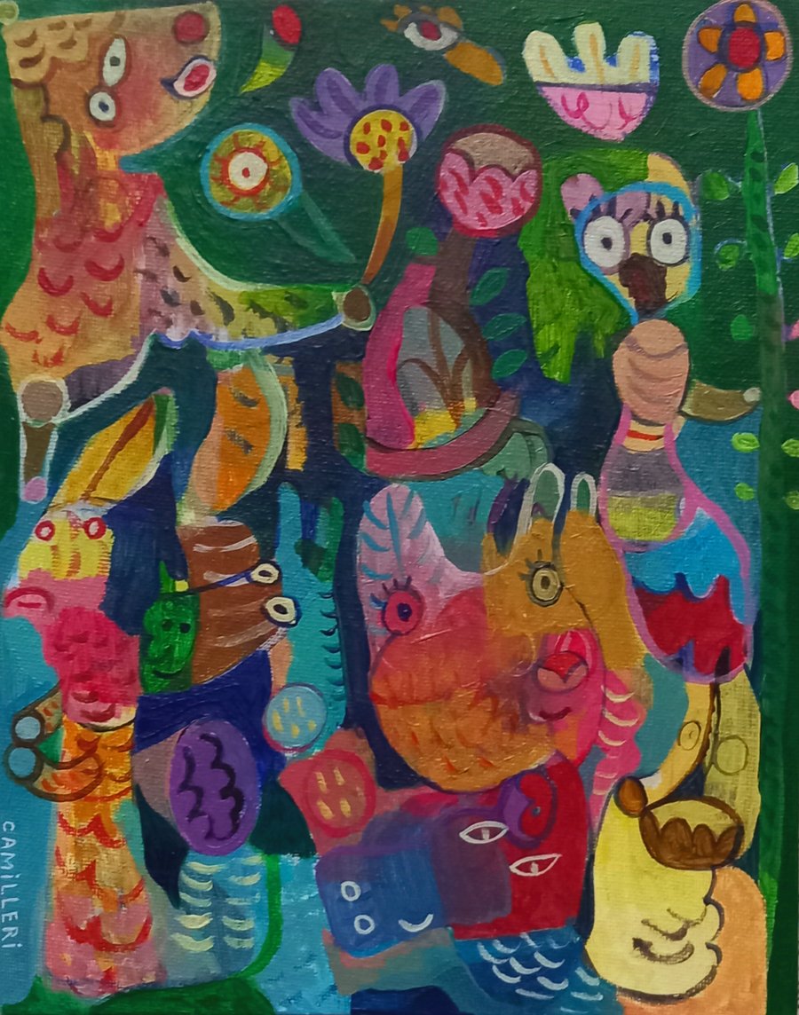 Original intuitive acrylic painting on canvas board