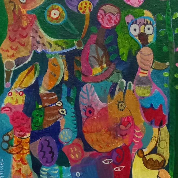 Original intuitive acrylic painting on canvas board