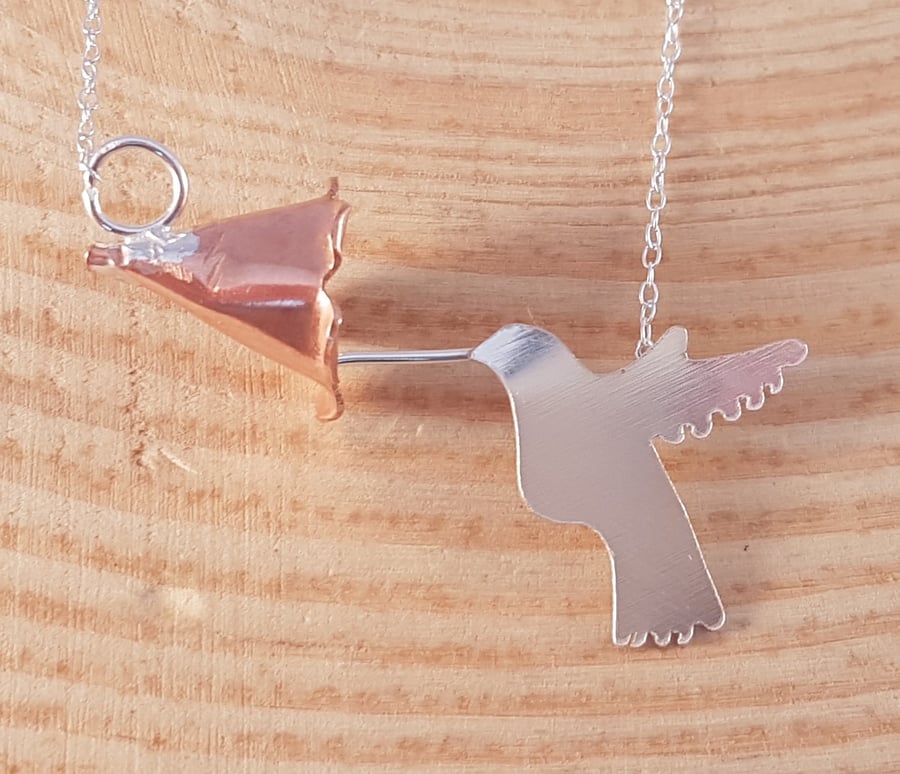 Sterling Silver and Copper Humming Bird Necklace