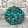 Turquoise floral frame coin purse with kiss clasp