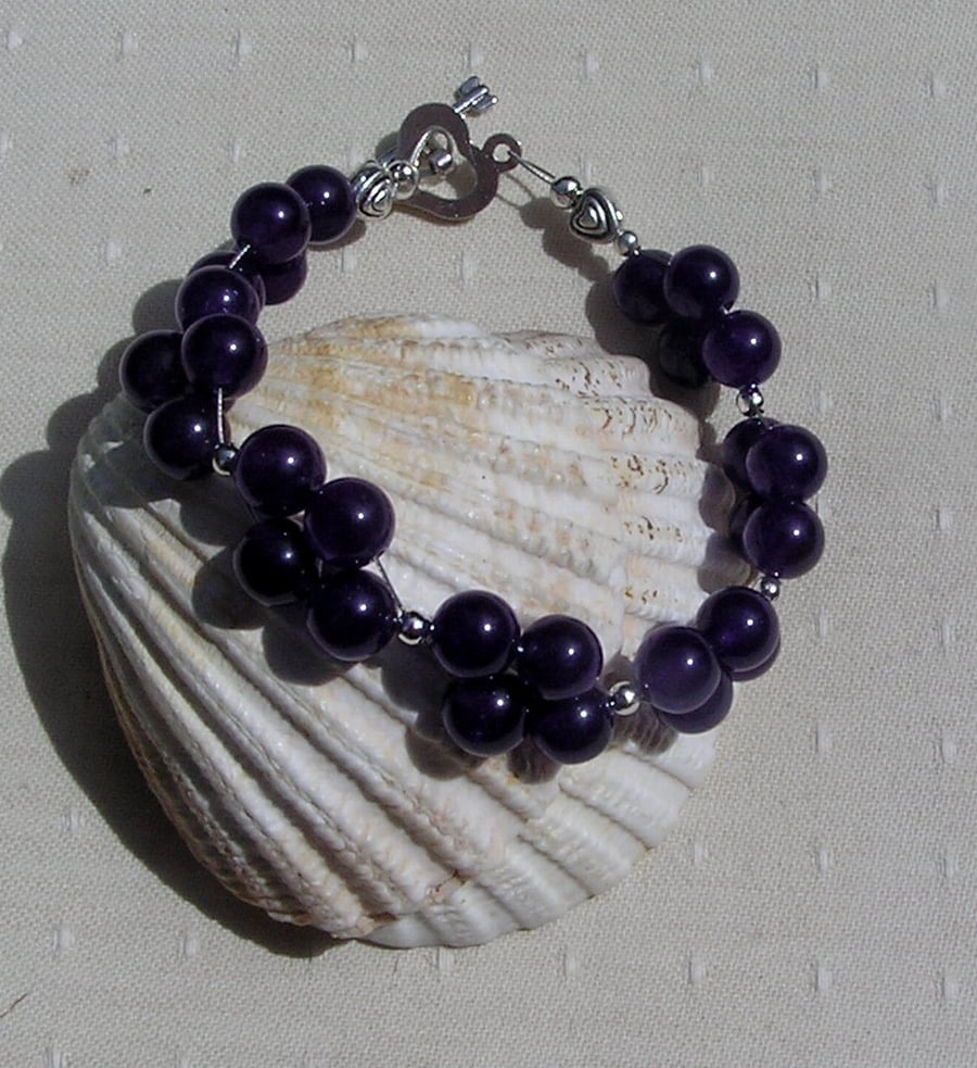 Purple Amethyst Crystal Gemstone Beaded Bracelet "Enchanted Violet"