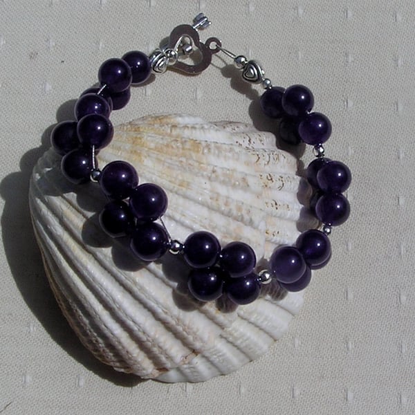 Purple Amethyst Crystal Gemstone Beaded Bracelet "Enchanted Violet"