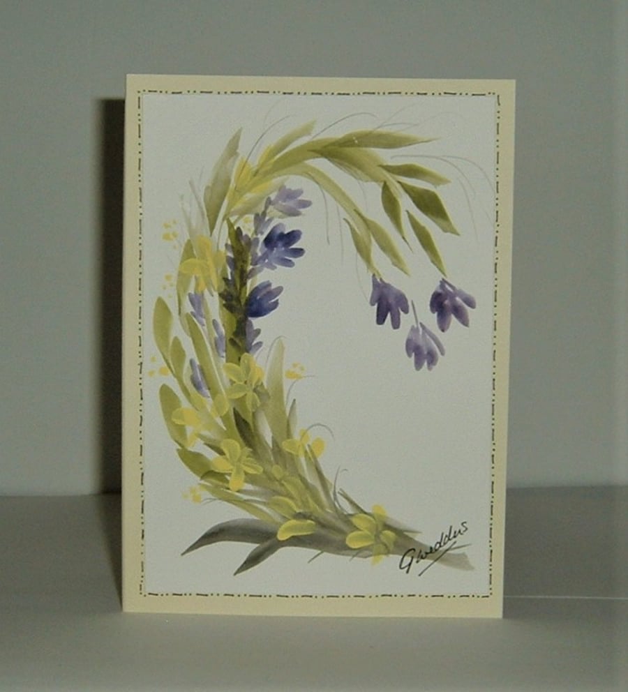 original hand painted floral greetings card ( ref F 456)
