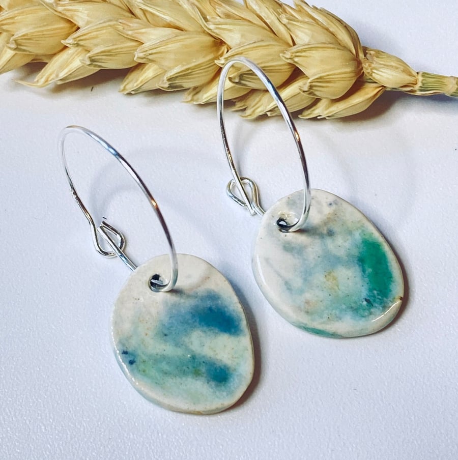 Sterling silver and ceramic handmade drop earrings  