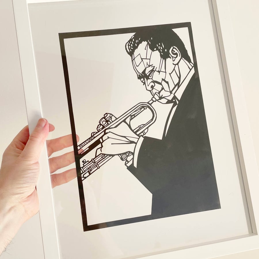 Miles Davis handcrafted papercut - Available in 2 sizes - cut by hand, Jazz