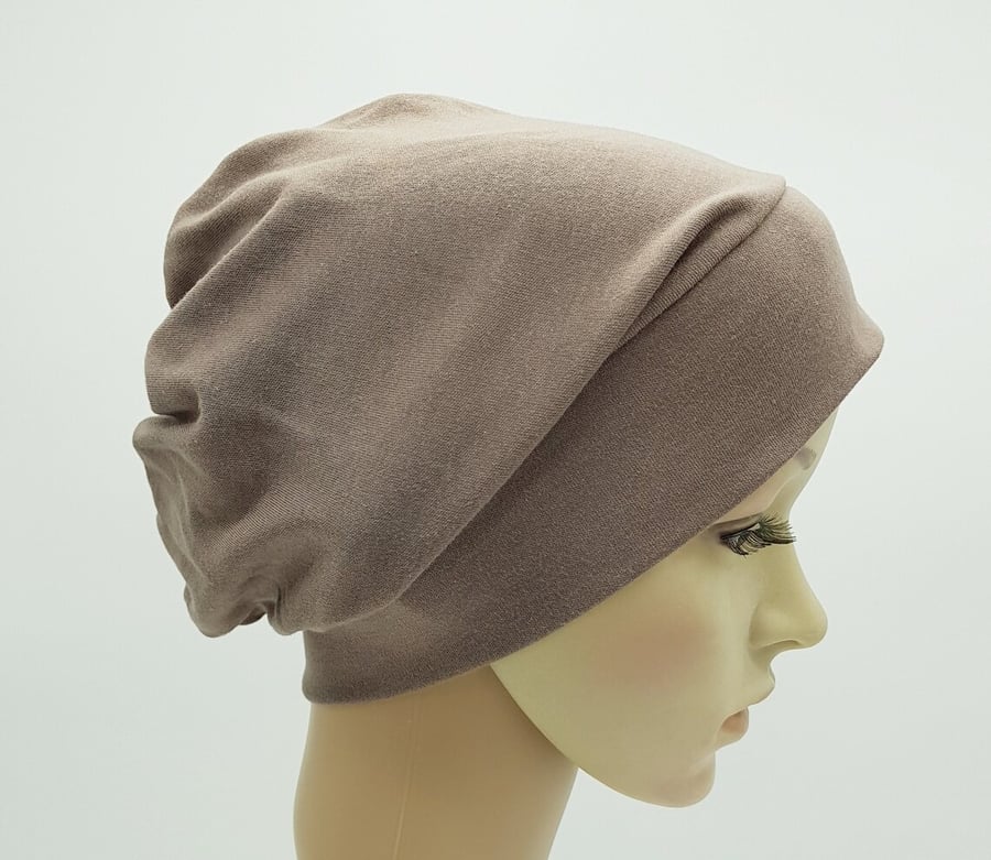 Brown cotton jersey beanie, chemo hat for women, alopecia hair loss