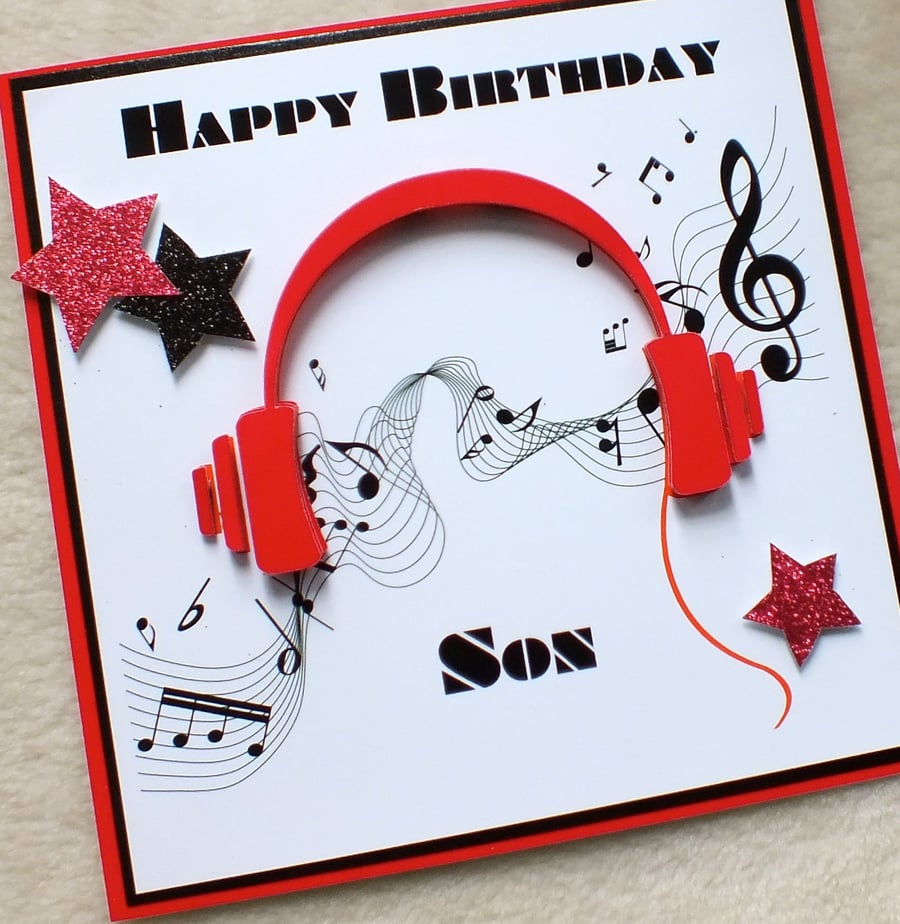 Handmade Son 3D Music Headphones Birthday Card