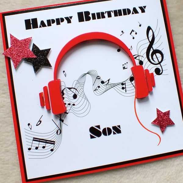 Handmade Son 3D Music Headphones Birthday Card