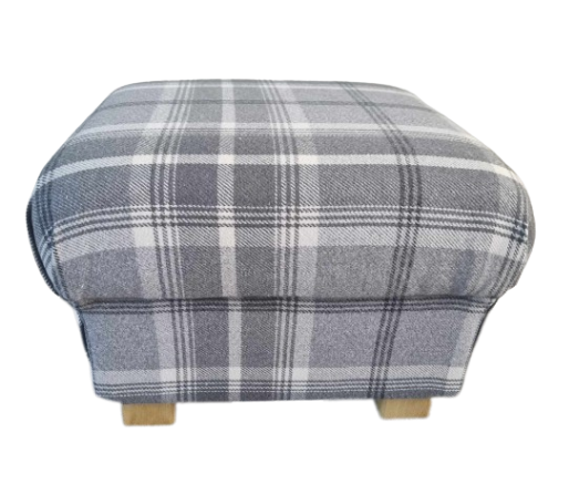 Storage Footstool Balmoral Tartan Check Fabric Pouffe Dove Grey Scottish Accent