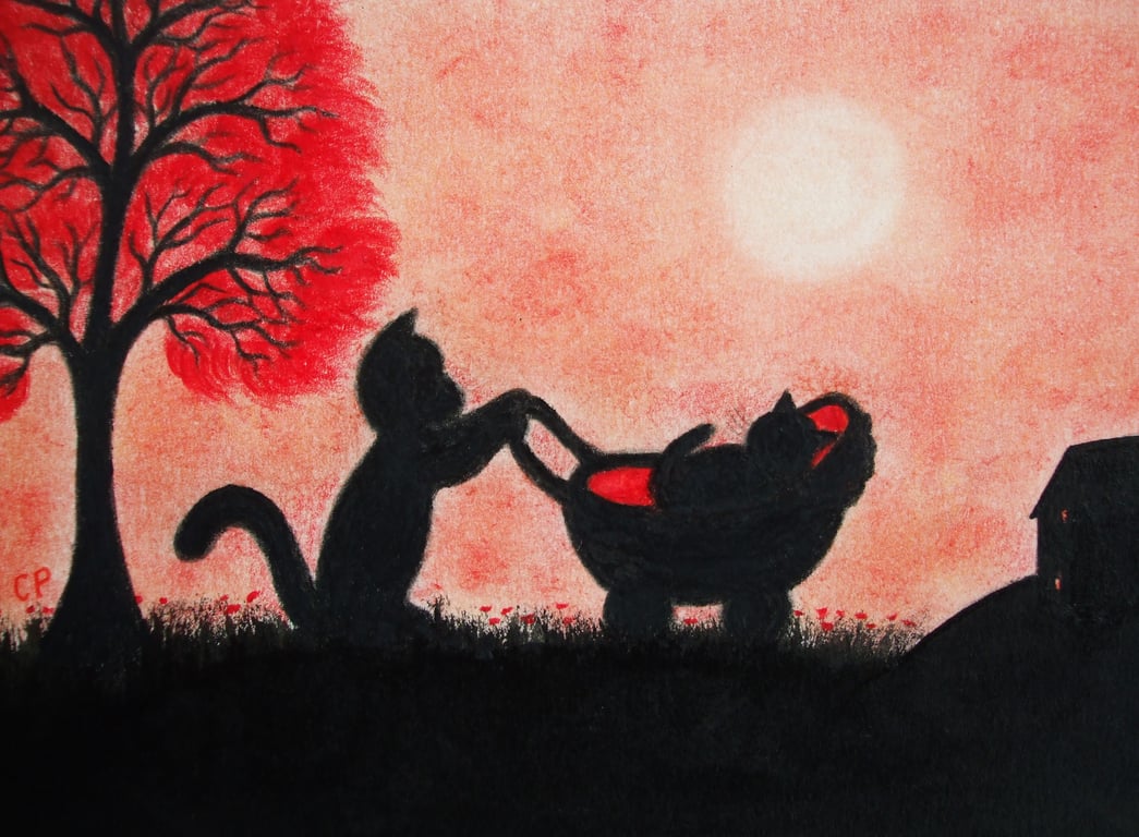 Kitten Card, New Baby Cat Card, Children Card, Black Cats, New Mum Card, Art