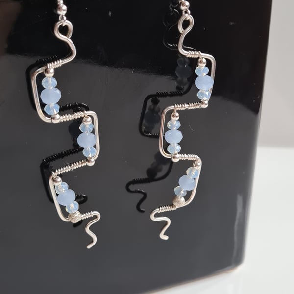 Handmade 925 Silver & Blue Glass Beaded Large Statement Dangle Earrings Gift 