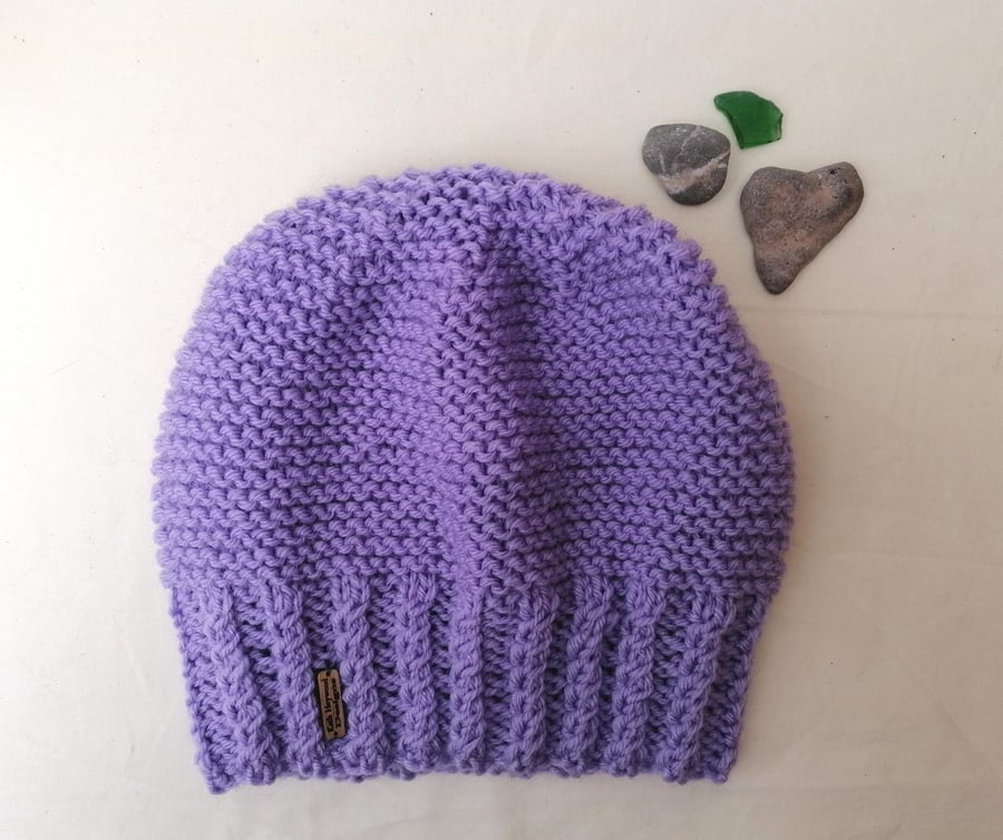 Beanie Hat in Lilac Aran 