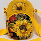 Yellow corduroy phone pouch with sunflowers 