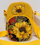 Yellow corduroy phone pouch with sunflowers 