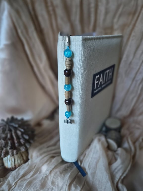 Natural & Blue beaded Bookmark (one of a kind!) 