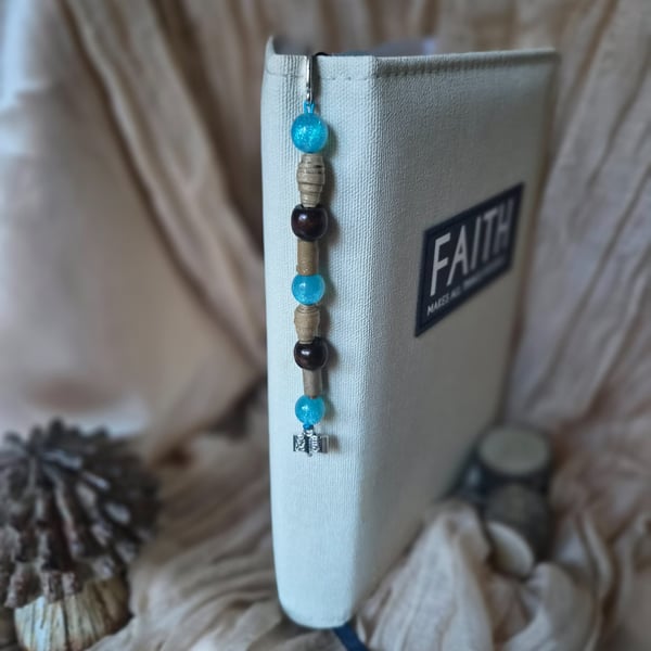 Natural & Blue beaded Bookmark (one of a kind!) 