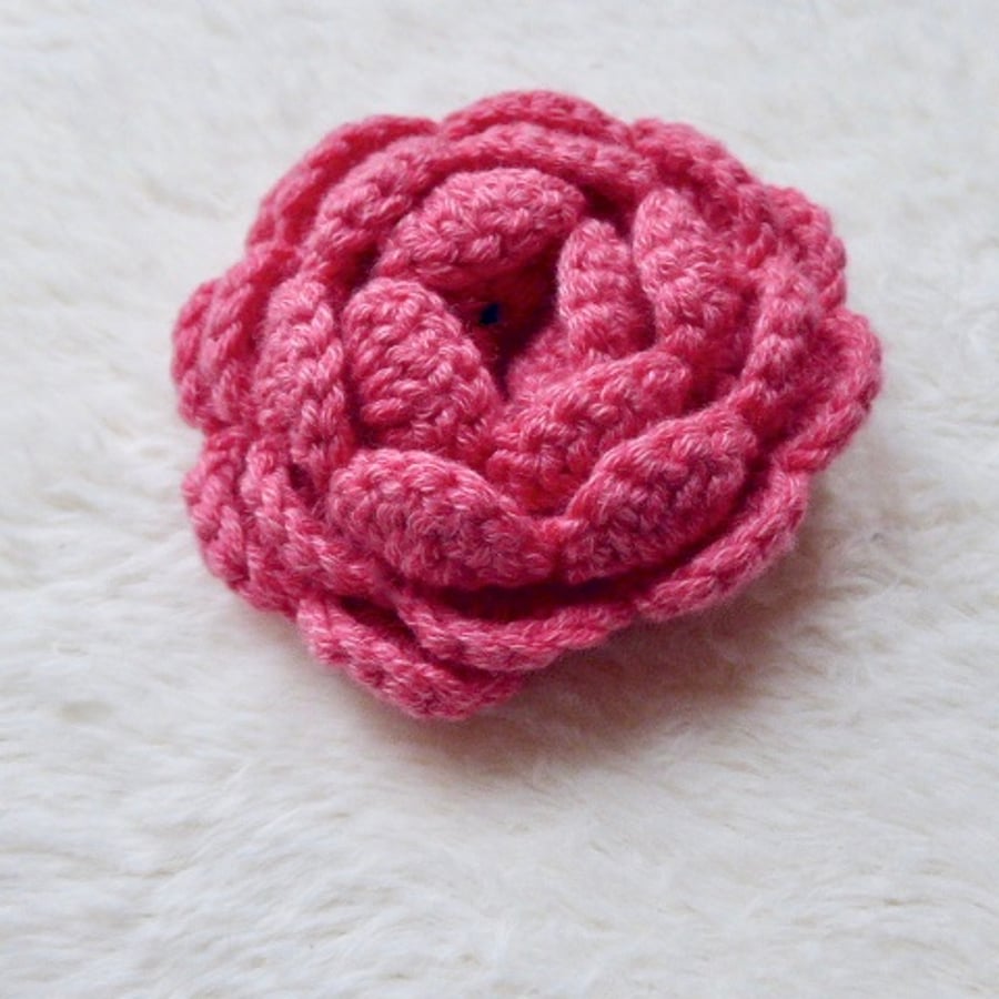 Crochet flower brooch, cabbage rose brooch, organic cotton