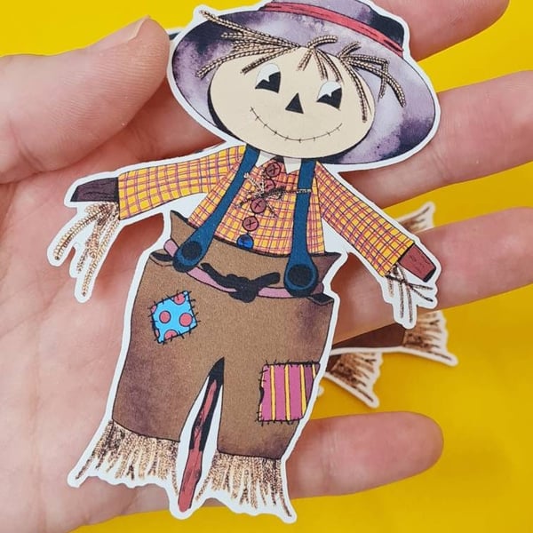 Scarecrow Planner Sticker, Scrapbook Sticker, Hand Illustrated Sticker.