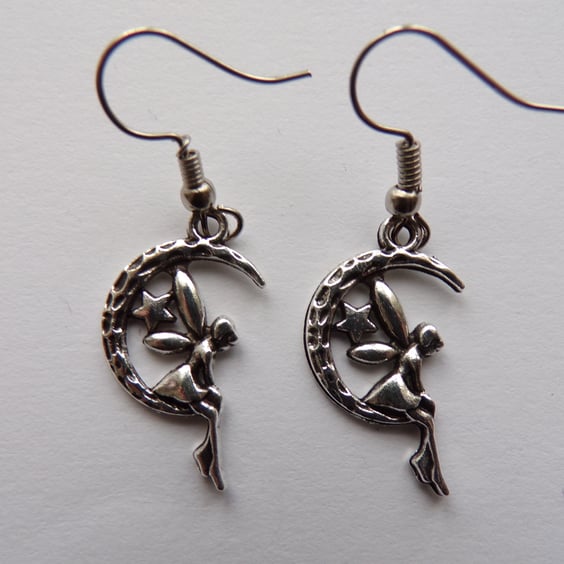 Angel Earrings, Angel on Moon Earrings
