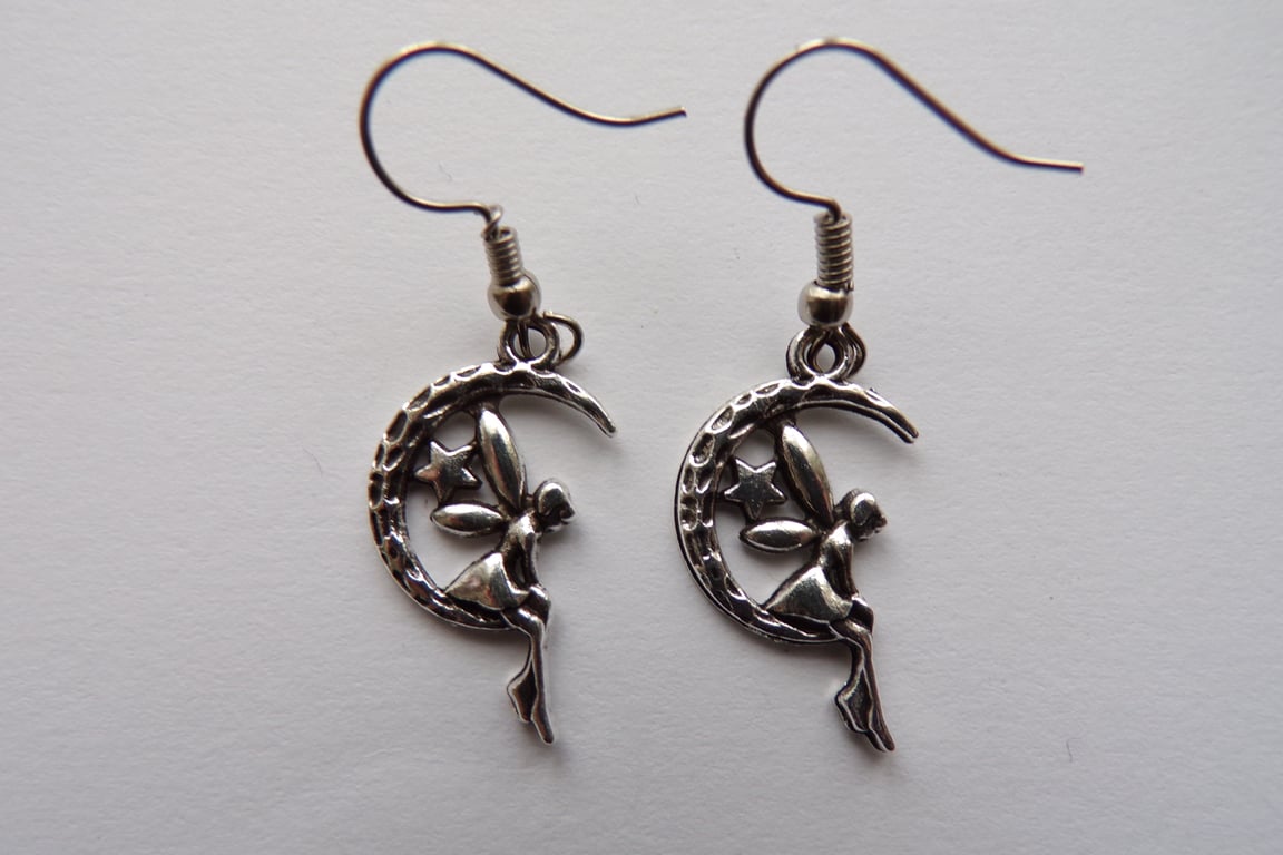 Angel Earrings, Angel on Moon Earrings