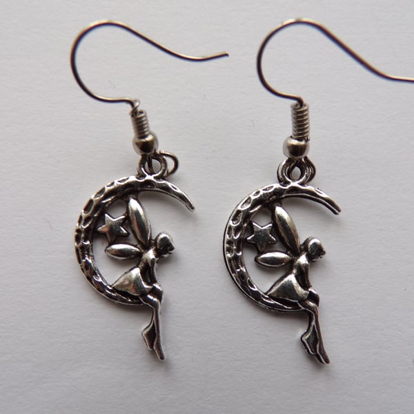Angel Earrings, Angel on Moon Earrings