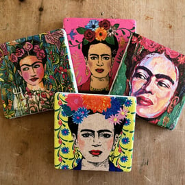 Set of Four Freda Kahlo Heavy Natural Stone Coaster