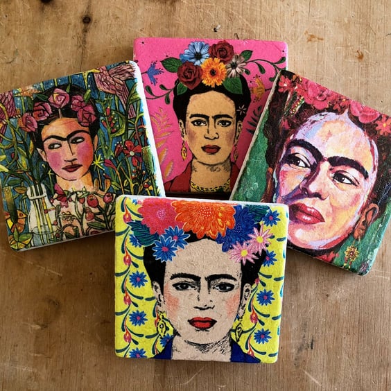 Set of Four Freda Kahlo Heavy Natural Stone Coaster