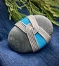 Turquoise and Silver Meditation Stone, Zen Stone, Japanese Mizuhiki Rock