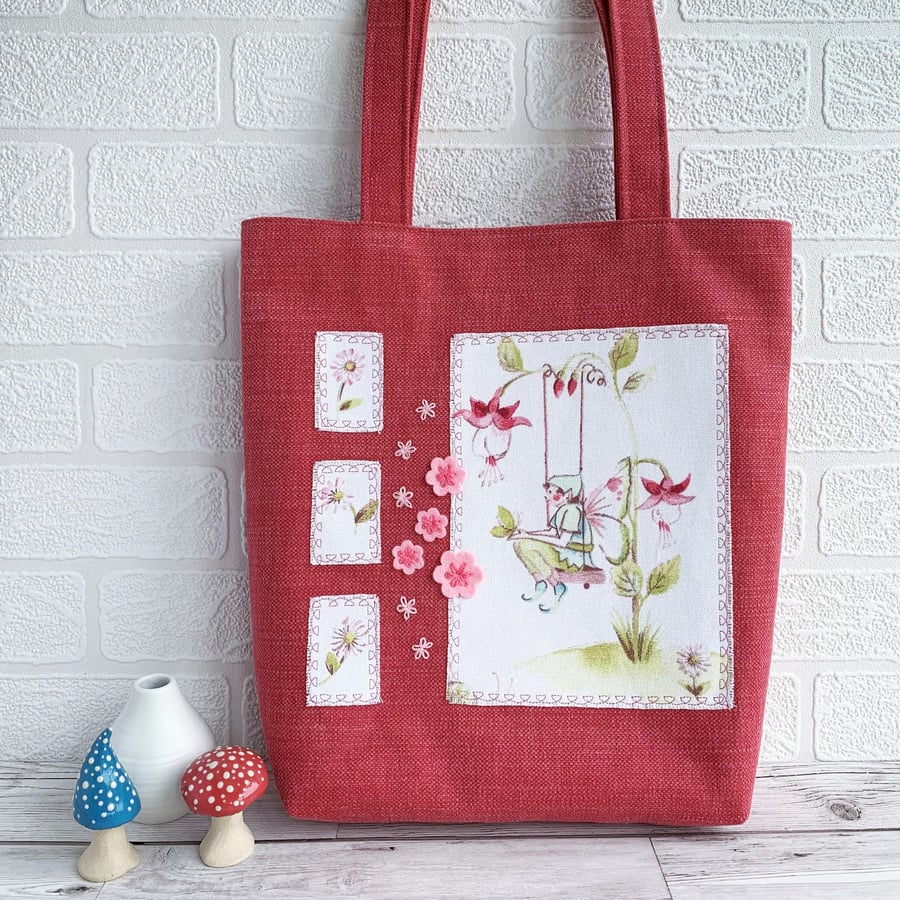 SOLD Floral Fairy Tote Bag with Fuchsias